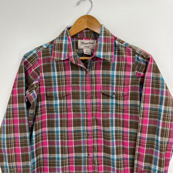 Wrangler Western Shirt Women's S Multicolor Plaid Print Pearl Snap Cowgirl - Picture 2 of 8